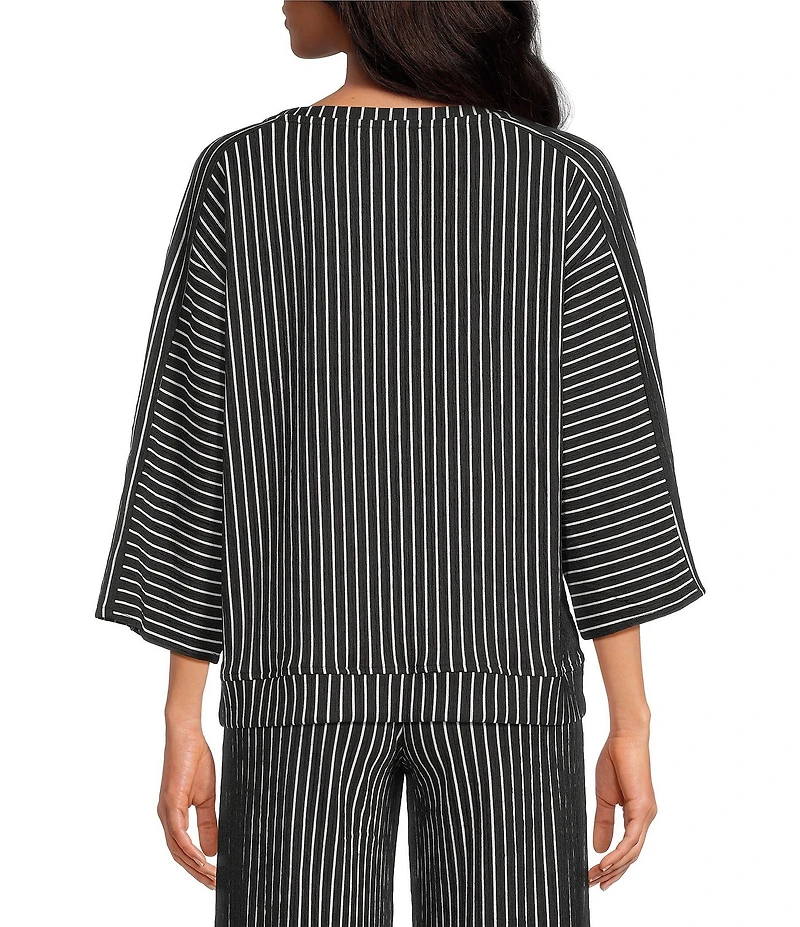 See And Be Seen Stripe Knit Boat Neck 3/4 Sleeve Coordinating Top