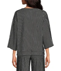 See And Be Seen Stripe Knit Boat Neck 3/4 Sleeve Coordinating Top