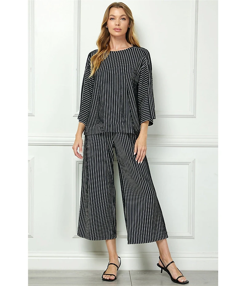 See And Be Seen Stripe Knit Boat Neck 3/4 Sleeve Coordinating Top