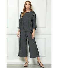 See And Be Seen Stripe Knit Boat Neck 3/4 Sleeve Coordinating Top