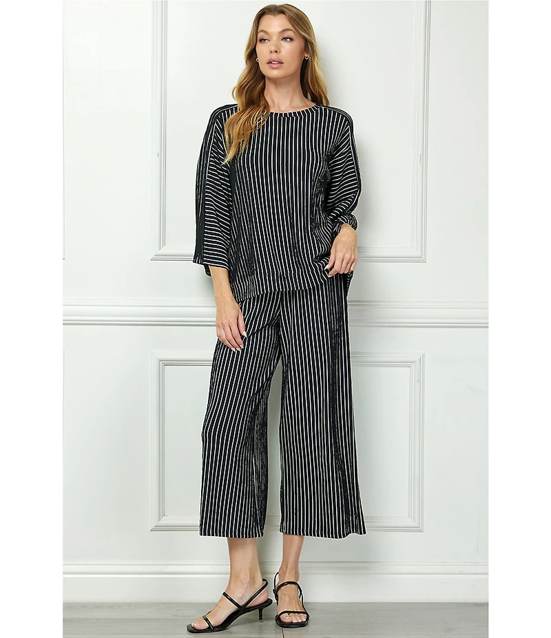 See And Be Seen Stripe Knit Boat Neck 3/4 Sleeve Coordinating Top
