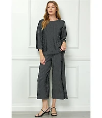 See And Be Seen Stripe Knit Boat Neck 3/4 Sleeve Coordinating Top