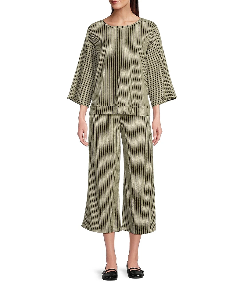 See And Be Seen Stripe Knit Boat Neck 3/4 Sleeve Coordinating Top