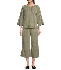 See And Be Seen Stripe Knit Boat Neck 3/4 Sleeve Coordinating Top