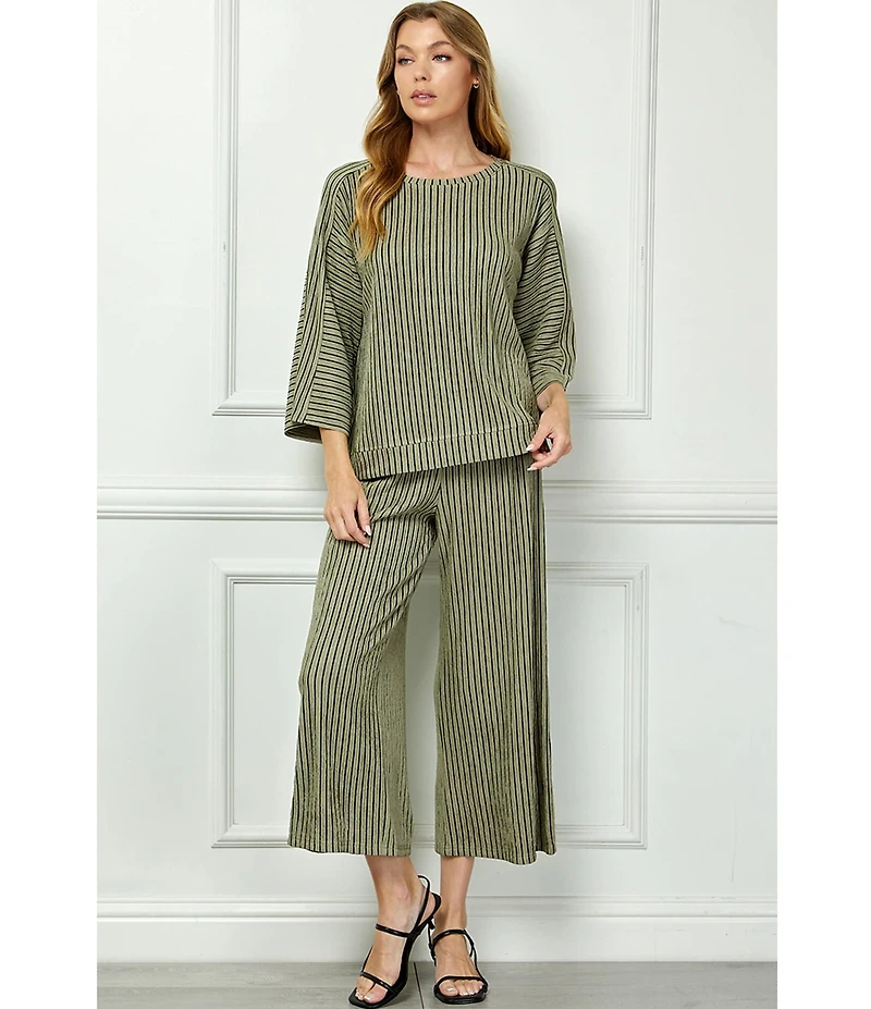 See And Be Seen Stripe Knit Boat Neck 3/4 Sleeve Coordinating Top