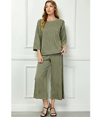 See And Be Seen Stripe Knit Boat Neck 3/4 Sleeve Coordinating Top