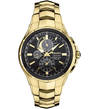 Seiko Men's Coutura Perpetual Solar Alarm Quartz Chronograph Gold Bracelet Watch