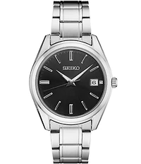 Seiko Men's Essential Quartz Analog Black Dial Stainless Steel Bracelet Watch