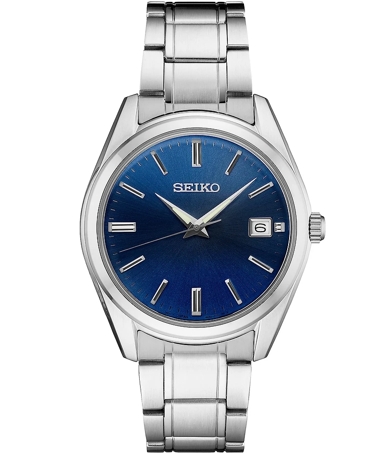 Seiko Men's Essential Quartz Analog Black Dial Stainless Steel Bracelet Watch