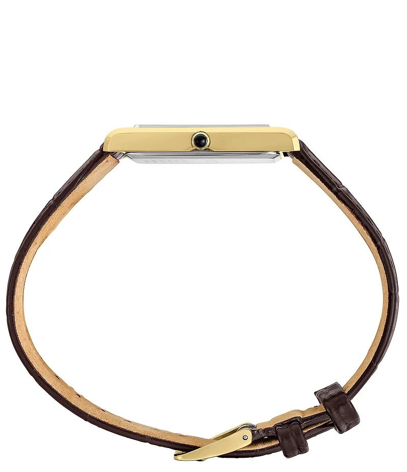 Seiko Men's Essentials Gold Rectangle Quartz Analog Croco Leather Strap Watch
