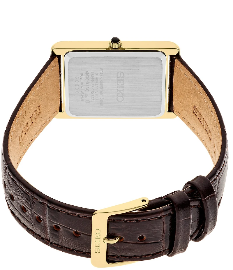 Seiko Men's Essentials Gold Rectangle Quartz Analog Croco Leather Strap Watch