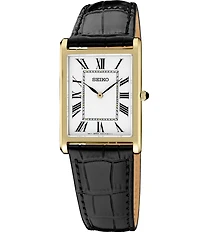 Seiko Men's Essentials Gold Rectangle Quartz Analog Croco Leather Strap Watch