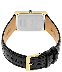 Seiko Men's Essentials Gold Rectangle Quartz Analog Croco Leather Strap Watch