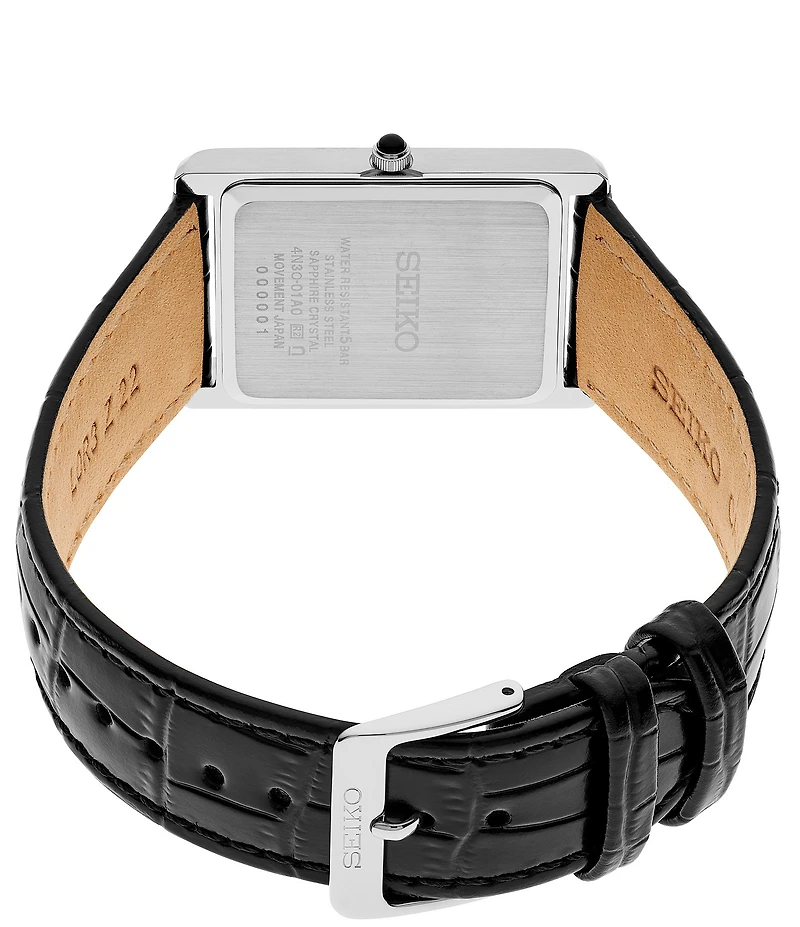 Seiko Men's Essentials Silver Rectangle Quartz Analog Croco Leather Strap Watch