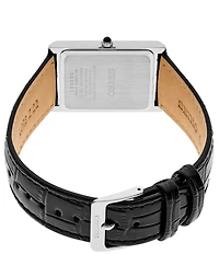 Seiko Men's Essentials Silver Rectangle Quartz Analog Croco Leather Strap Watch