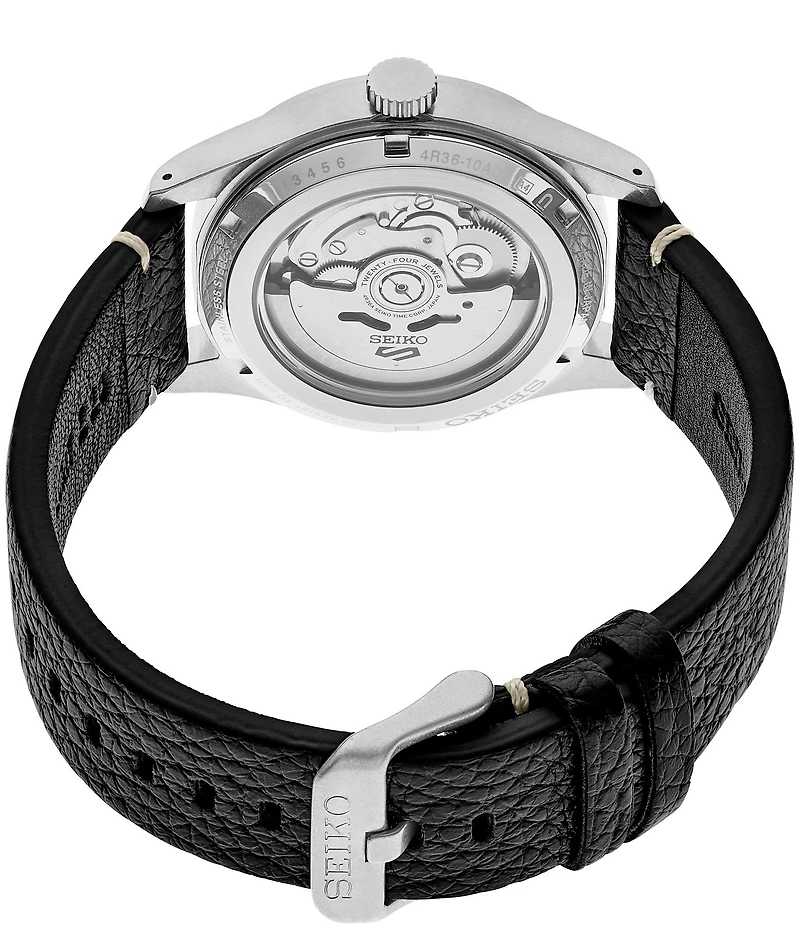 Seiko Men's Seiko 5 Sports Automatic Black Leather Strap Watch