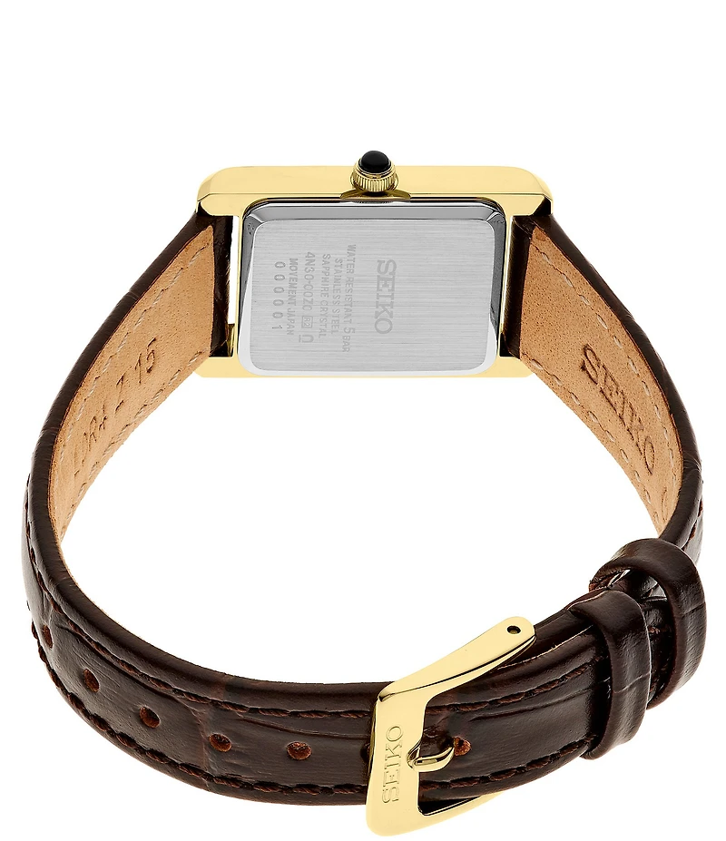 Seiko Women's Essentials Gold Mini Rectangle Quartz Analog Croco Leather Strap Watch