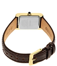 Seiko Women's Essentials Gold Mini Rectangle Quartz Analog Croco Leather Strap Watch