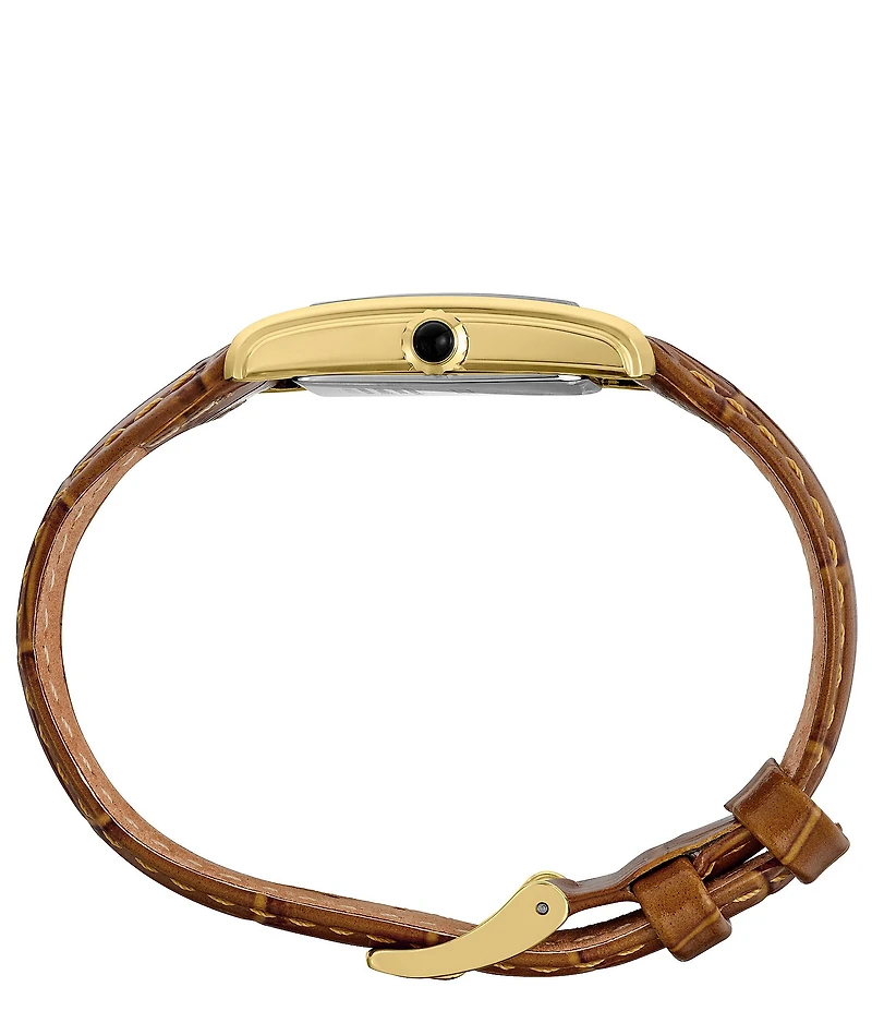 Seiko Women's Essentials Gold Rectangle Quartz Analog Croco Leather Strap Watch