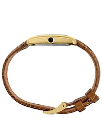 Seiko Women's Essentials Gold Rectangle Quartz Analog Croco Leather Strap Watch