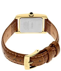 Seiko Women's Essentials Gold Rectangle Quartz Analog Croco Leather Strap Watch