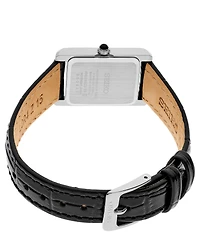 Seiko Women's Essentials Silver Mini Rectangle Quartz Analog Croco Leather Strap Watch