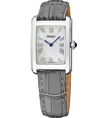 Seiko Women's Essentials Silver Rectangle Quartz Analog Croco Leather Strap Watch