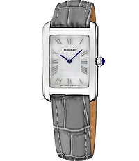 Seiko Women's Essentials Silver Rectangle Quartz Analog Croco Leather Strap Watch