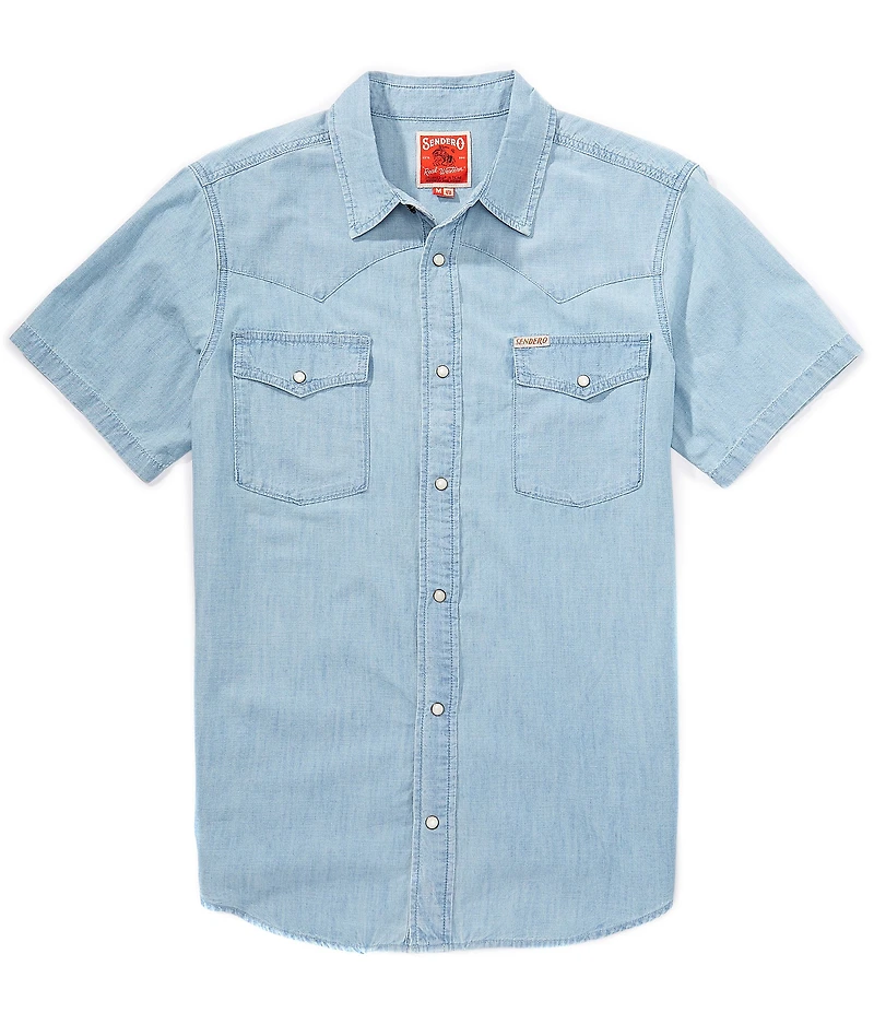 Sendero Provisions Co. The Wyatt Western Solid Pearl Snap Short Sleeve Woven Shirt