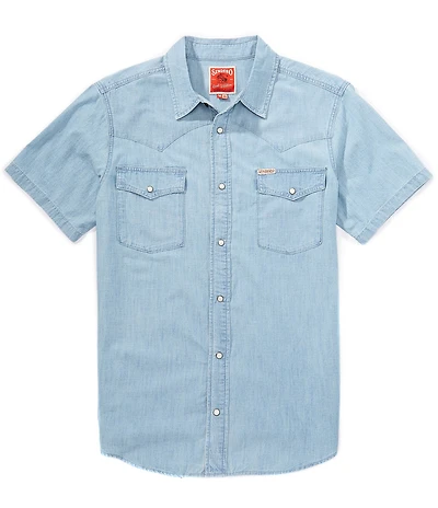 Sendero Provisions Co. The Wyatt Western Solid Pearl Snap Short Sleeve Woven Shirt