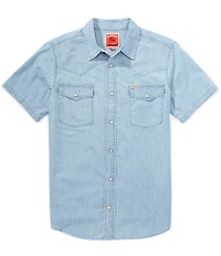 Sendero Provisions Co. The Wyatt Western Solid Pearl Snap Short Sleeve Woven Shirt