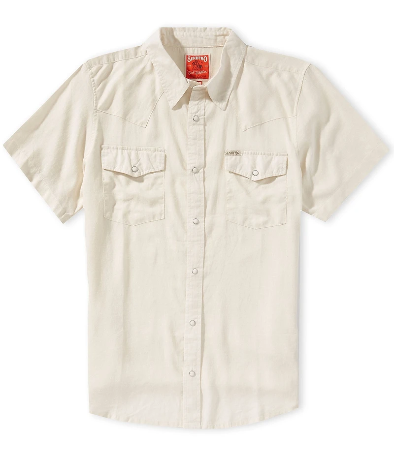 Sendero Provisions Co. The Wyatt Western Solid Pearl Snap Short Sleeve Woven Shirt