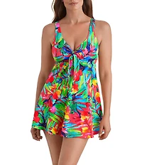 Shape Solver Cherry Grove V-Neck Bow Front One Piece Swimdress