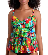 Shape Solver Cherry Grove V-Neck Triple Tiered Tankini Swim Top