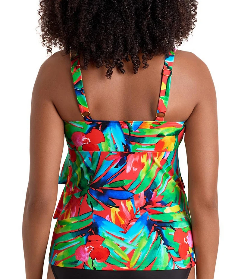 Shape Solver Cherry Grove V-Neck Triple Tiered Tankini Swim Top