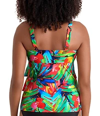 Shape Solver Cherry Grove V-Neck Triple Tiered Tankini Swim Top