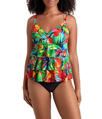 Shape Solver Cherry Grove V-Neck Triple Tiered Tankini Swim Top