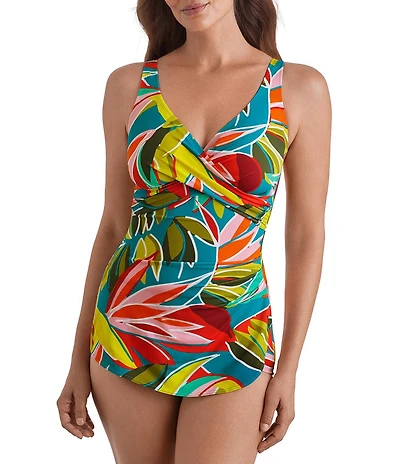 Shape Solver Curacao V-Neck Crossover Sarong One Piece Swimdress