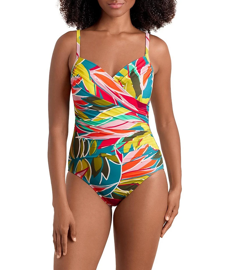 Shape Solver Curacao V-Neck Moderate Coverage Surplice One Piece Swimsuit