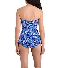 Shape Solver Floral City Summer Shirred Skirted One Piece Swimsuit