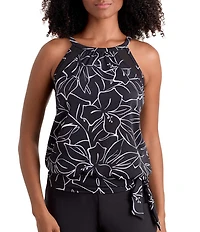 Shape Solver Floraline High Neck Blouson Tankini Swim Top