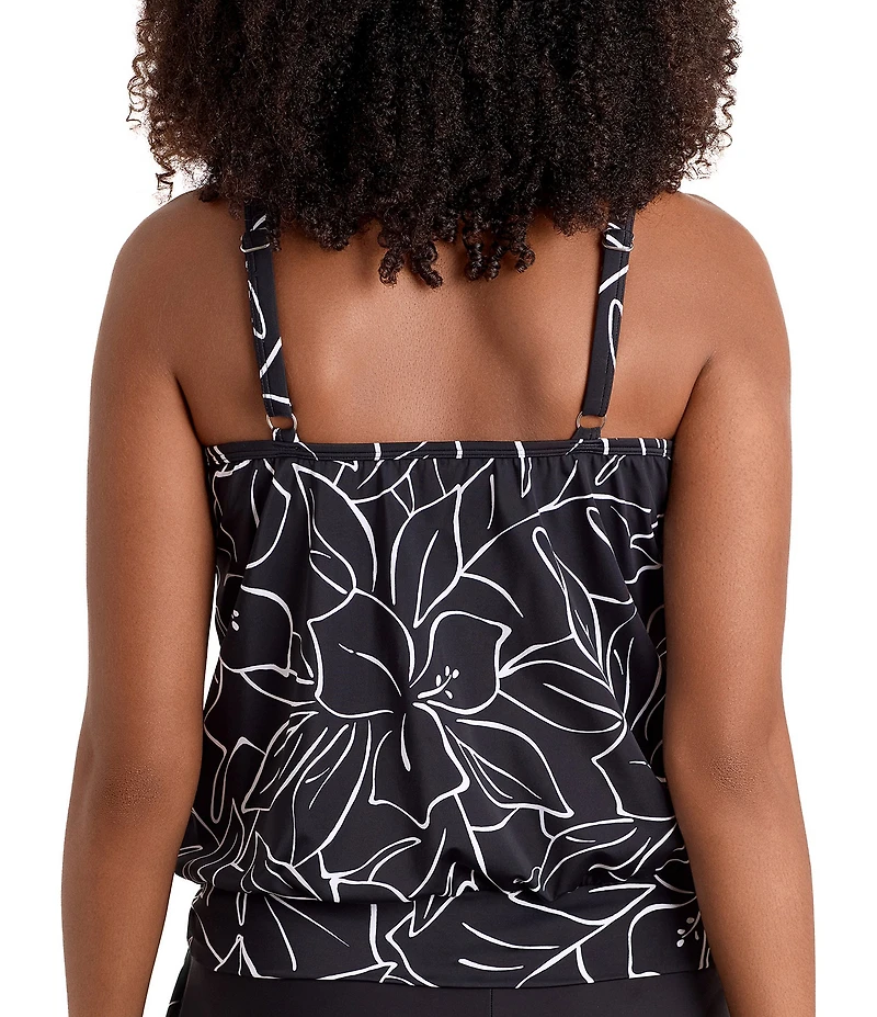 Shape Solver Floraline High Neck Blouson Tankini Swim Top