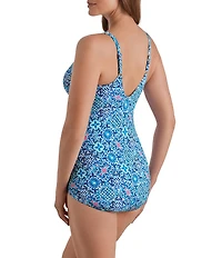 Shape Solver Grecian Tile V-Neck Crossover Sarong One Piece Swimdress