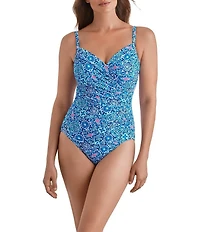 Shape Solver Grecian Tile V-Neck Moderate Coverage Surplice One Piece Swimsuit