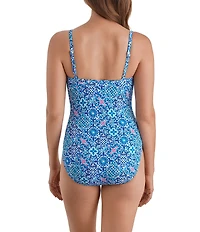 Shape Solver Grecian Tile V-Neck Moderate Coverage Surplice One Piece Swimsuit