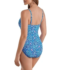 Shape Solver Grecian Tile V-Neck Moderate Coverage Surplice One Piece Swimsuit