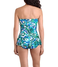 Shape Solver Imperial Paisley Summer Shirred Skirted One Piece Swimsuit