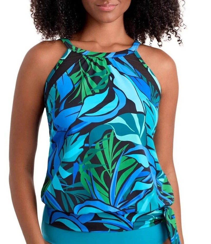 Shape Solver Leaf Sensation High Neck Blouson Tankini Swim Top