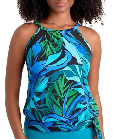 Shape Solver Leaf Sensation High Neck Blouson Tankini Swim Top