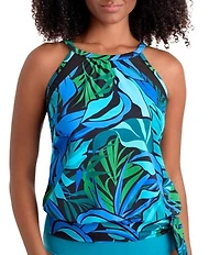 Shape Solver Leaf Sensation High Neck Blouson Tankini Swim Top